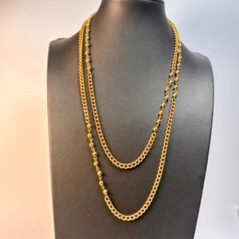 Gold Layered Curb Chain Bead Necklace Long Statement Boho Y2K Streetwear